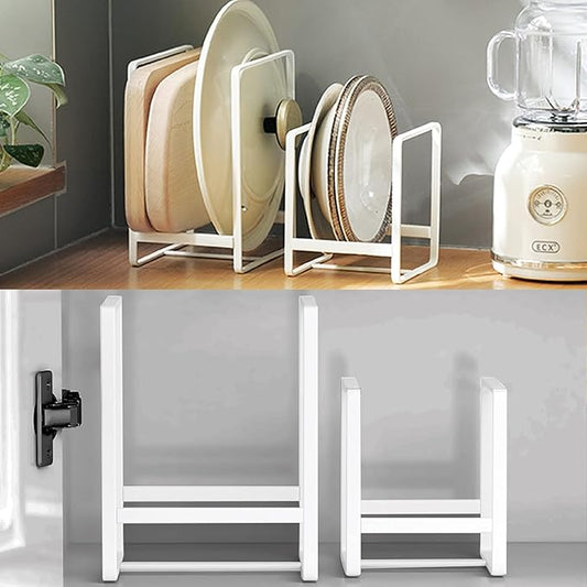 4PCS Plate Holders Organizer, Metal Dish Storage Dying Display Rack for Cabinet, Counter and Cupboard - White， 2 Small and 2 Large