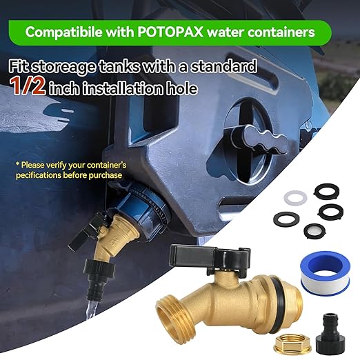 Brass Water Container Rain Barrel Spigot Kit with Filter Faucet,No Splash and Save Water, Compatible with ROTOPAX Water Containers, with Quarter Turn Ball Valve Faucet with Bulkhead Fitting