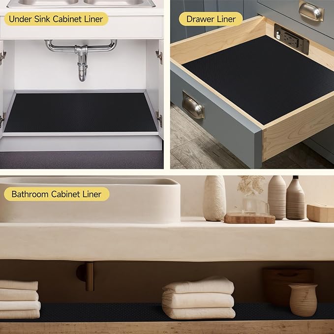 WochiTV Adhesive Shelf Liner 11.8 X 240 Inches Peel and Stick Kitchen Liner for Cabinets, Drawers Removable Protector Mat Waterproof Contact Covering for Dresser Pantry Countertops Shelves, Black