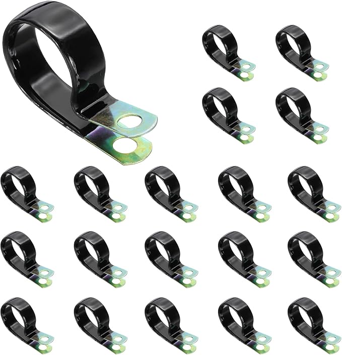 PATIKIL 1-3/8 Inch Vinyl Coated Cable Clamps, 50 Pack Galvanized Steel Metal Cable Clips Rubber Cushion Insulated Pipe Clamps for Tube Lines Cord Wire Management, Black
