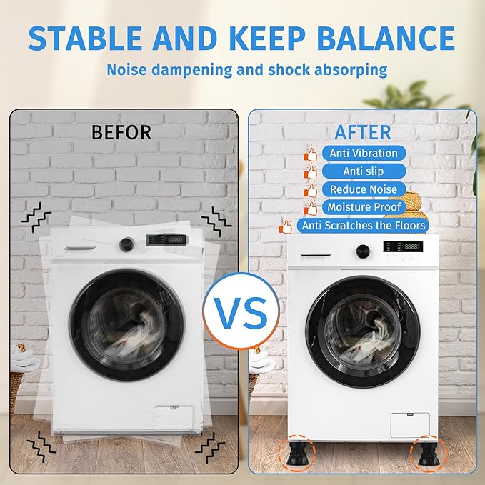 Anti Vibration Pads for Washing Machine - 3.93'' to 5.12'' inches Adjustable Foot Pads for Anti-Walk, Noise Reducing Anti Slip Anti Vibration Rubber Variety Washing Machine(4 Pack)