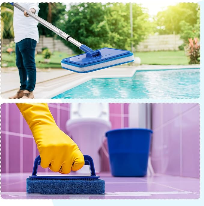6 Pcs Small Pool Scrub Hand Held Brush 5.5 x 3.15in Surface Scrubbing Scouring Sponge Pad Swimming Pool Cleaning Brush Scrub Sponges for Tile Grout Walls Spas Kitchen Bathroom Tub
