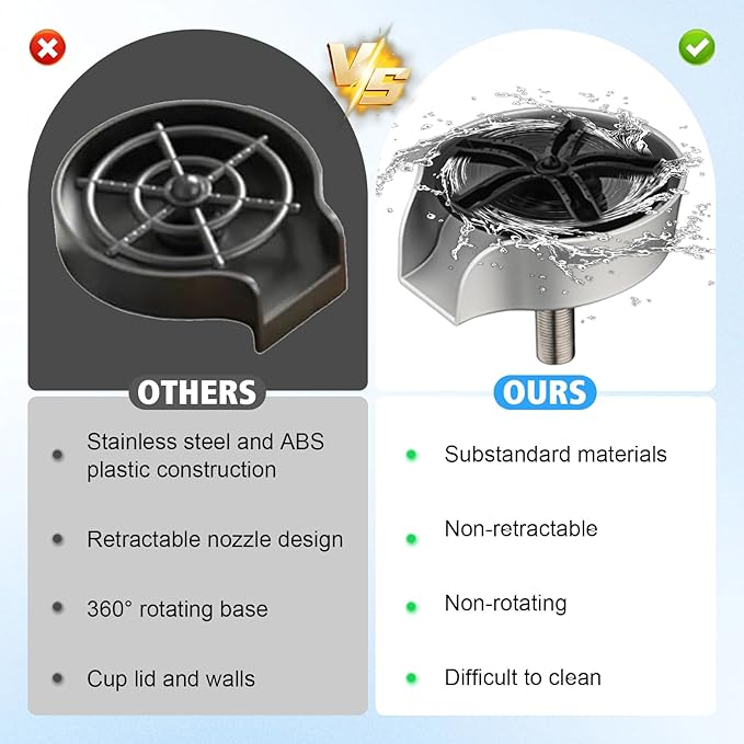 Glass Rinser for Kitchen Sink Glass Rinser with Pull-Out Spray High Pressure 360° Rotating Faucet Glass Rinser Cup Cleaner Bottle Washer for Bar Cafe Sink (Silver)