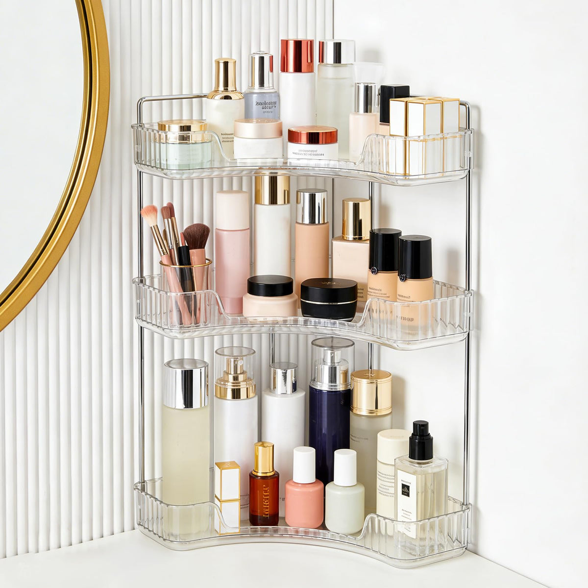Goderewild Corner Bathroom Counter Organizer, 3-Tier Vanity Tray - Image 1