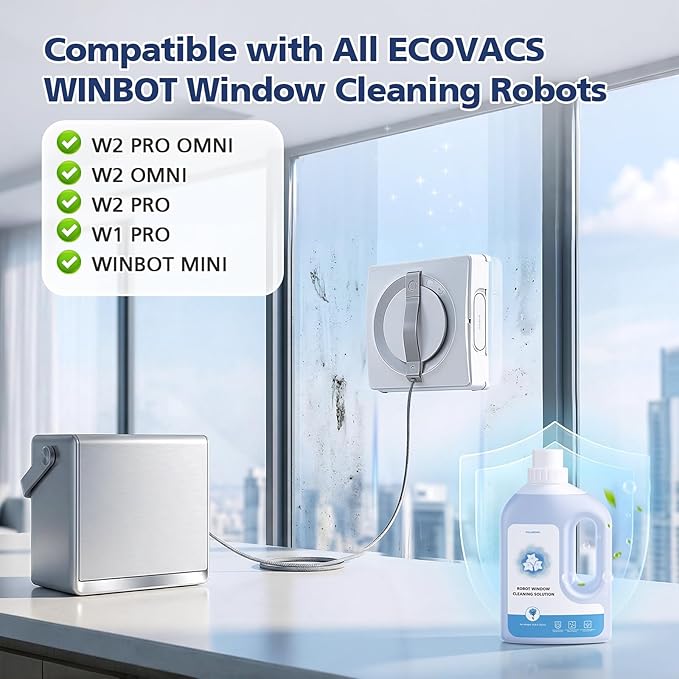 Window Cleaning Solution Compatible with ECOVACS Winbot W2 PRO OMNI/ W2 OMNI/ W2 PRO/ W1 PRO/WINBOT MINI,1L