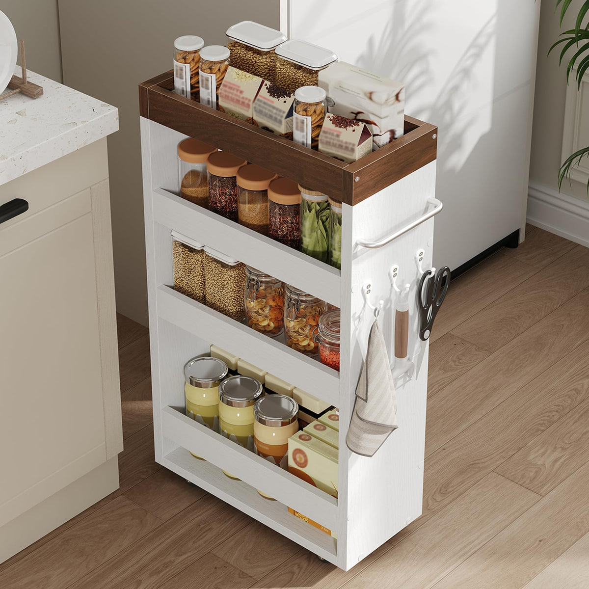 Slim Storage Cart, 4-Tier Rolling Utility Cart 999WHSTC140 - Image 1