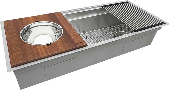 Ruvati 33-inch Undermount Workstation Kitchen Sink – 16 Gauge Stainless Steel kitchen Sink Single Bowl with Cutting Board & Accessories, Brushed Finish Hides Scratches – RVH8222