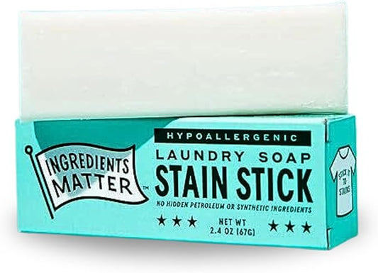 Ingredients Matter Stain Stick - Stain Remover Stick Made from Laundry Soap - HE/Hypoallergenic Stain Remover - Natural, Detergent Free, Planet-Friendly - Made in the USA - 2.4oz