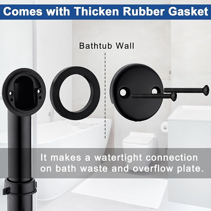 Brass Tip-Toe Tub Drain Kit with Basket Strainer and Two Hole Overflow Faceplate, Matte Black