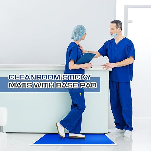 Nuanchu Adhesive Mat Pad Include 1 Sticky Non Slip Base Pad 2 Tacky Dust Mats Construction of 30 Sheets (60 Sheets Total) for Clean Room Science Lab Matting Laboratory Hospital(Blue,18x36 Inches)