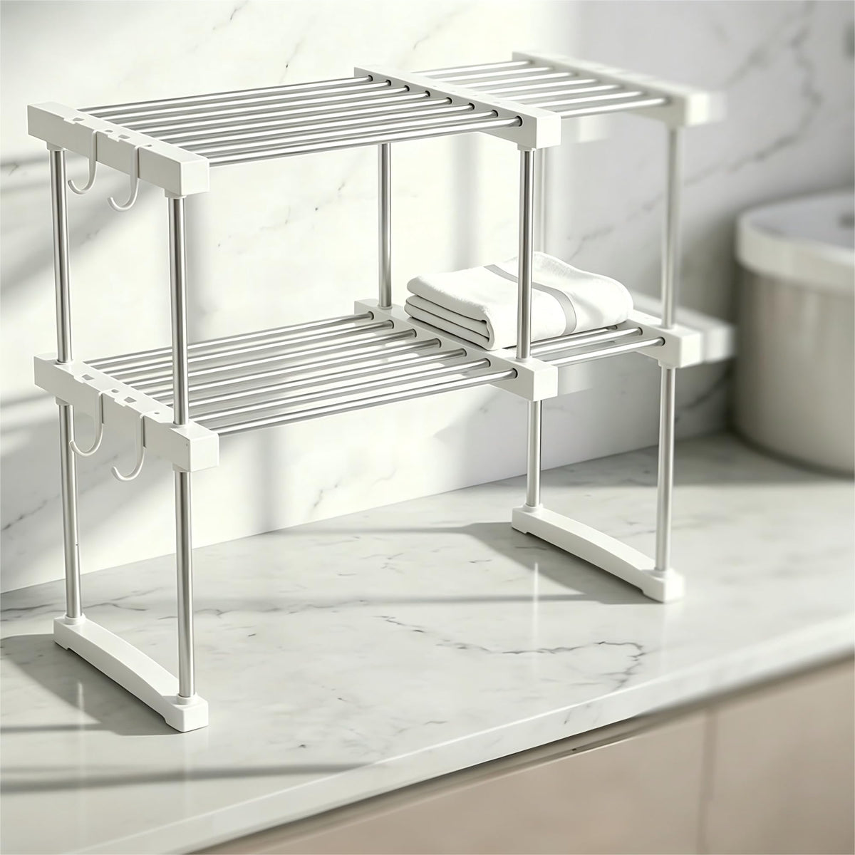 BLULEE Expandable Under Sink Organizer, No-Drill Adjustable Shelf - Image 1
