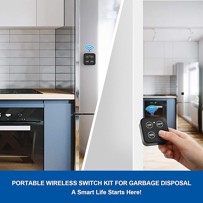 Garbage Disposal Wireless Switch Kit with 30s 60s Portable Timer Remote