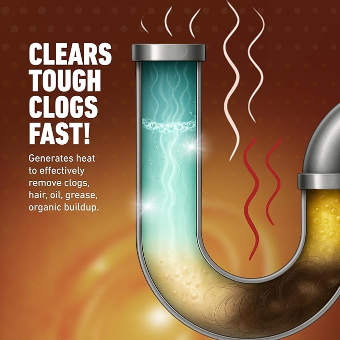 Drain Dissolve | AC Drain Line Cleaner & Unclogger | Heat Generating Alkaline Formula | Prevents Overflow | Clears Hair, Grease, Gunk - 32oz