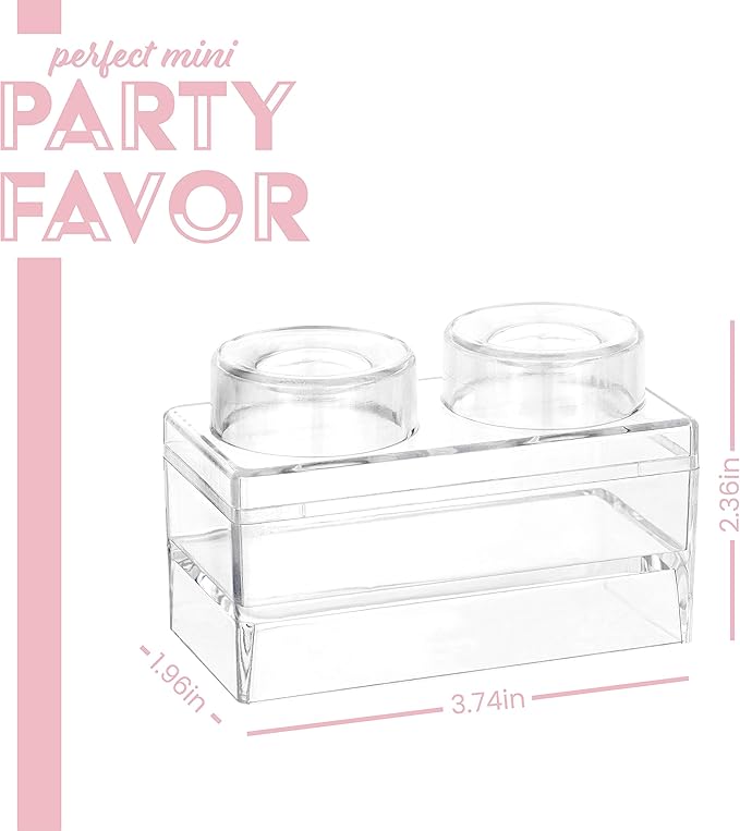 Hammont Block Toy Shaped Acrylic Candy Boxes - 8 Pack - 3.74"x1.96"x2.36" - Perfect for Weddings, Birthdays, Party Favors and Gifts | Designer Cute Clear Lucite Plastic Treat Containers