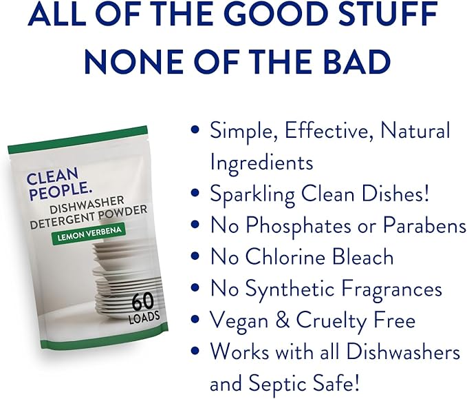 The Clean People Dishwasher Detergent Powder | Cuts Grease and Rinses Sparkling Clean | Residue-Free (30 Ounce, Fragrance Free)