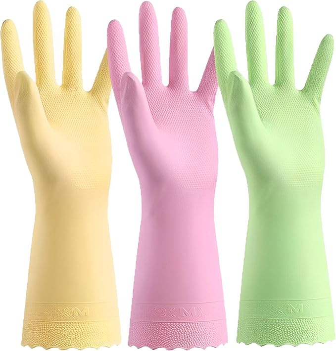KINGFINGER Cleaning Gloves, 3 Pairs Reusable & Durable Glove, Latex-Free Rubber, for Household Cleaning