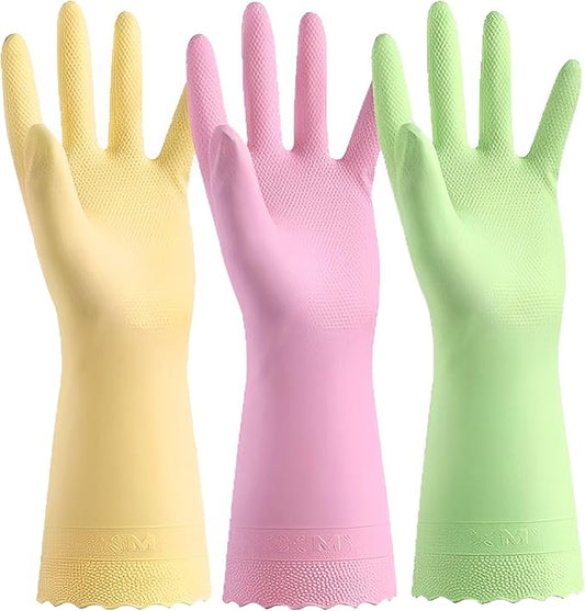 KINGFINGER Cleaning Gloves, 3 Pairs Reusable & Durable Glove, Latex-Free Rubber, for Household Cleaning
