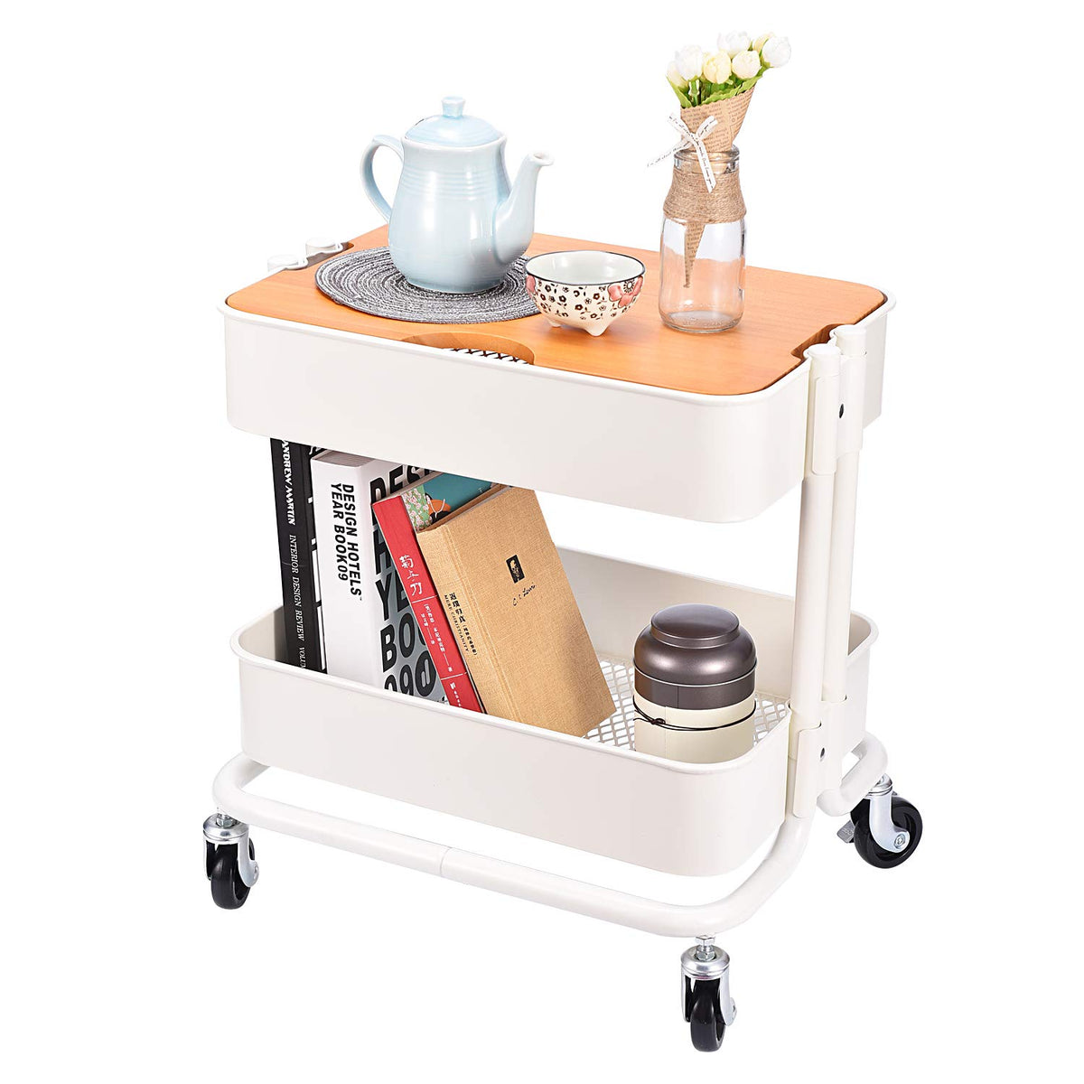 Melody House 2-Tier Metal Utility Rolling Cart Storage Side End - Image 1