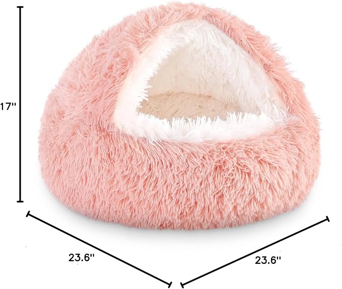 NOYAL Round Hooded Donut Dog Bed for Small & Medium Pets - Plush Fluffy Anti-Anxiety Cat Cave Bed with Cover