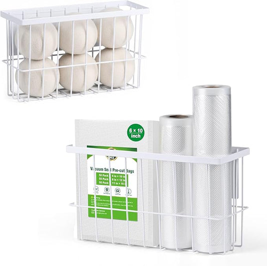 2 Pcs Magnetic Basket Fridge Dryer Ball Holder for Laundry Room Organization and Storage, Magnetic Lint Bin Home Organization for Laundry Room, Kitchen & Office Class School (White, L&XL-2pcs)