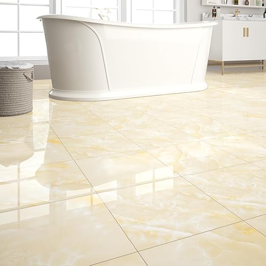 20-Pack Peel and Stick Floor Tiles Vinyl Floor 12 x 12 inch Self Adhesive Waterproof Flooring Planks DIY for Bathroom, Kitchen, Living Room, RV, Cover 20 Sq. Ft, Polish Ivory Beige Marble