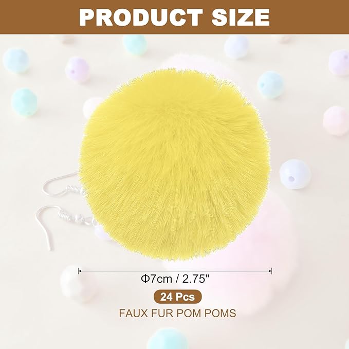 PATIKIL Faux Fur Pom Poms for Hats, 24 Pcs Fluffy Soft Fur Poms Balls with Elastic Loop for Keychain Knitting Hats DIY Scarves Gloves Bag Christmas, Yellow
