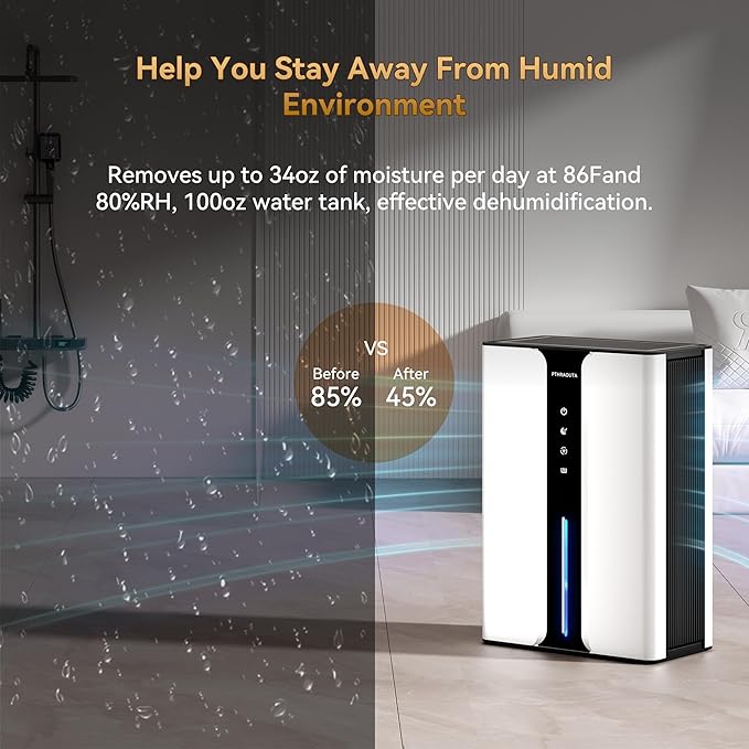 Home Dehumidifier with Drain Hose, (950 sq.ft) 95oz Quiet dehumidifier for Bedroom Bathroom, with Air Reusable Filter Indoor deshumidificador for Basement RV Closet