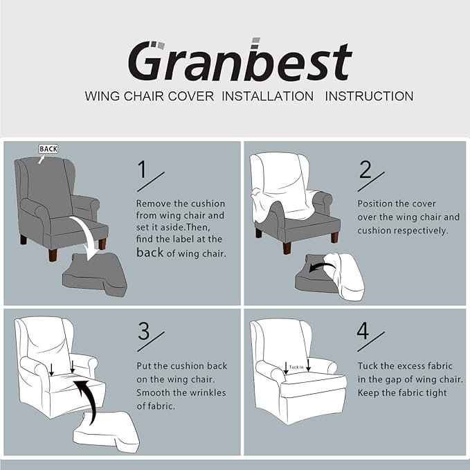 Granbest Premium Water Repellent Wingback Chair Cover 2-Piece High Stretch Jacquard Fabric Wing Back Chair Slipcovers (Wing Chair Cover, Blackish Green)