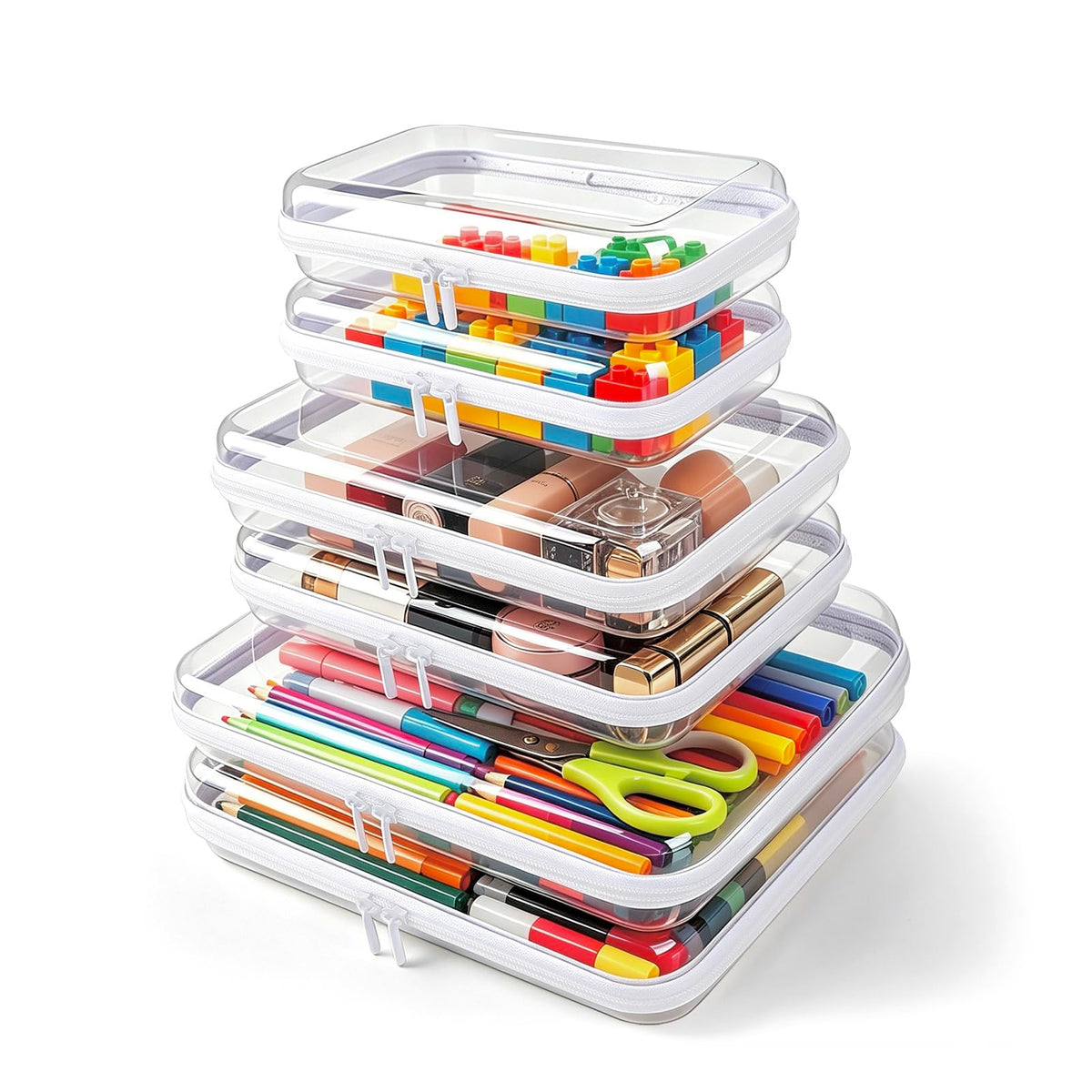 6 Pack Clear Hard Shell Zipper Case, Purse & Diaper Bag Organizer - Image 1