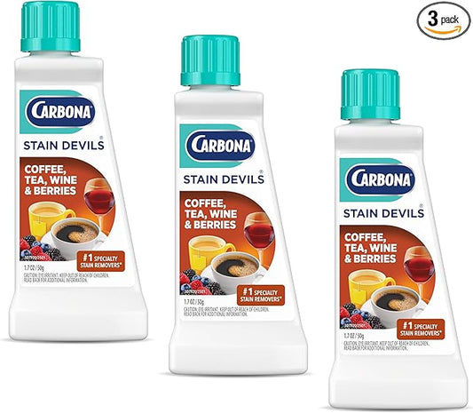 Carbona Stain Devils® #8 | Coffee, Tea, Wine & Juice | Professional Strength Laundry Stain Remover | Multi-Fabric Cleaner | Safe On Skin & Washable Fabrics | 1.7 Fl Oz, 3 Pack