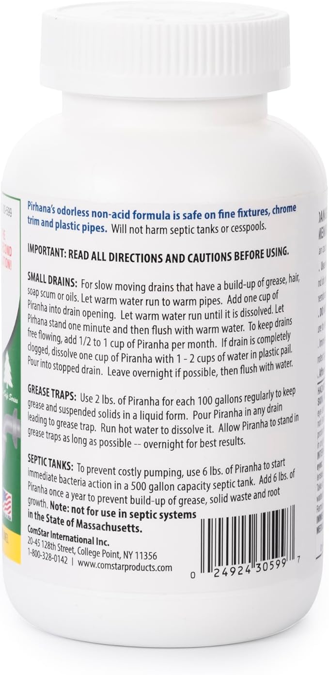 ComStar Piranha - Crystal Flakes,1 Pounds, Non-Acid Drain Cleaner That Dissolves Grease, Hair & Root Growth in Sewer Lines Instantly, Made in USA (30-599)