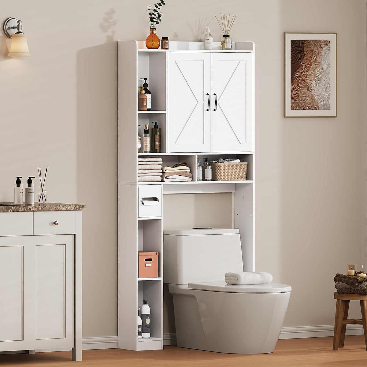 Over the Toilet Storage Cabinet, 31”W Bathroom Organizer - Image 1