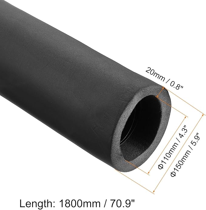 PATIKIL 70.9" L x 4-1/3"ID x 0.8" T Pipe Insulation Foam Tube, Water Pipe Insulation Tubing Heat Preservation for Plumbing Water AC Pipe Sprinkler Spigot, Black