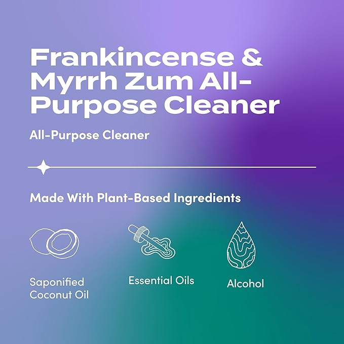 Zum by Indigo Wild All-Purpose Cleaner Combo (Pack of 2) - Natural Multipurpose Cleaners with Essential Oils, Baking Soda & More - Frankincense & Myrrh & Lavender, 16 fl oz Each