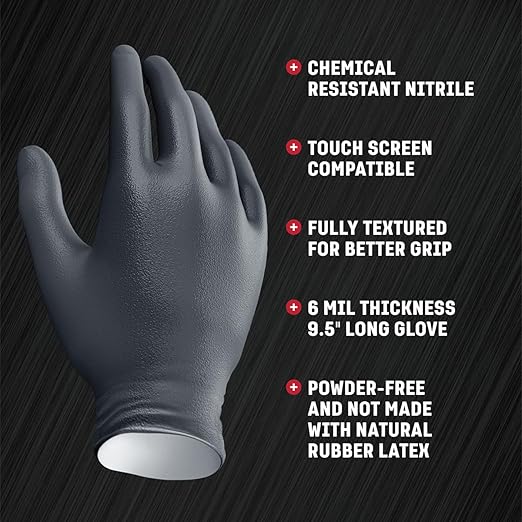 Venom Steel Industrial Nitrile Gloves,Chemical Resistant Disposable Black Gloves,Latex-Free,Powder-Free,Textured Grip,Heavy Duty Two-Layer Protection,6 mil,Medium,(Pack of 1000)
