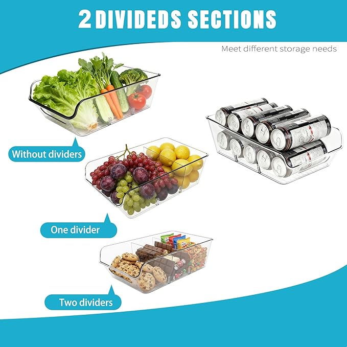 4 Pack Pantry Organizers,Clear Plastic Organizer Bins for Kitchen,Fridge,Drawer Organization and Storage,3 compartment Snack Containers for Spice Packets,Tea bag