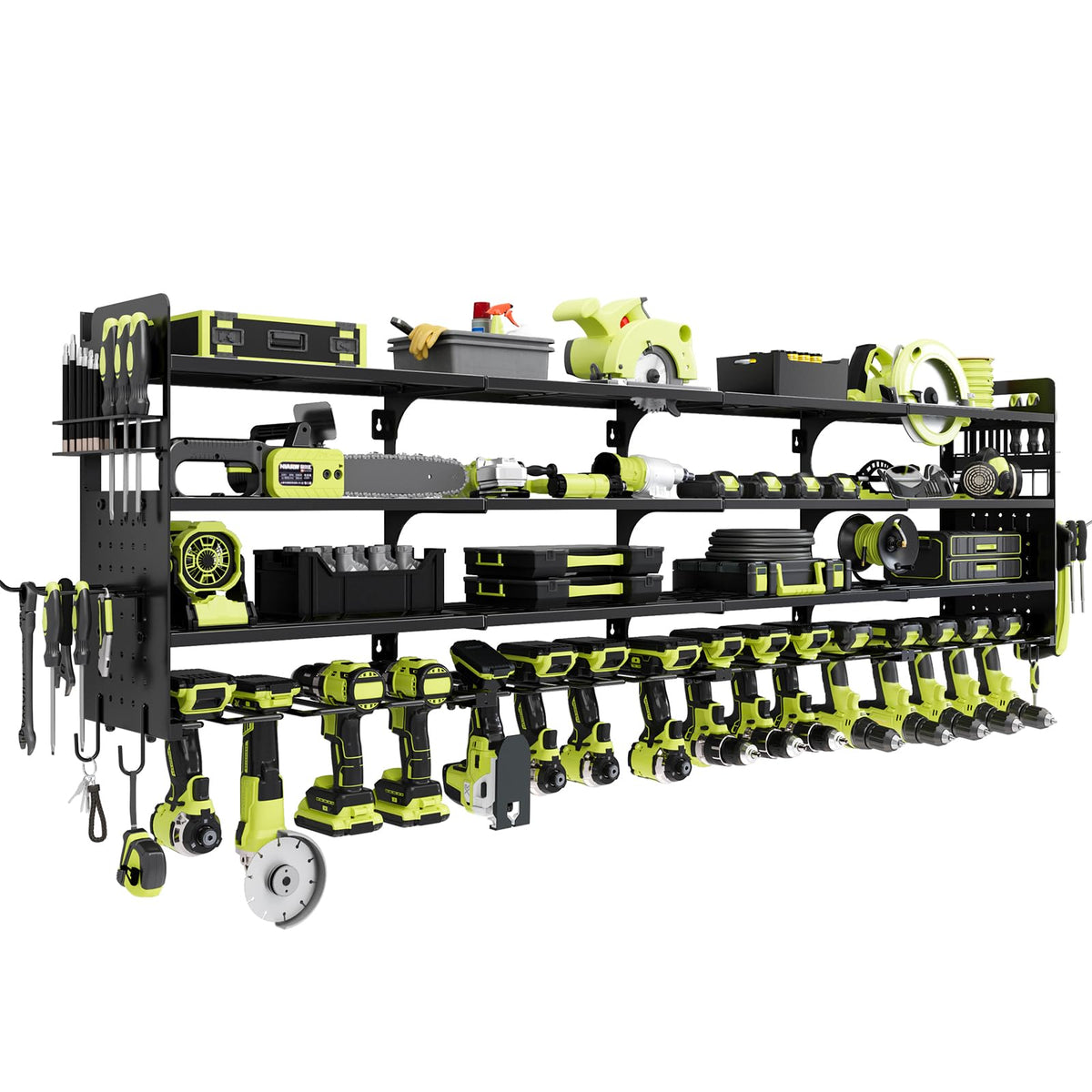 Large 65'' Wide Power Tool Organizer Wall Mount, 4-Tier 16-Drill - Image 1