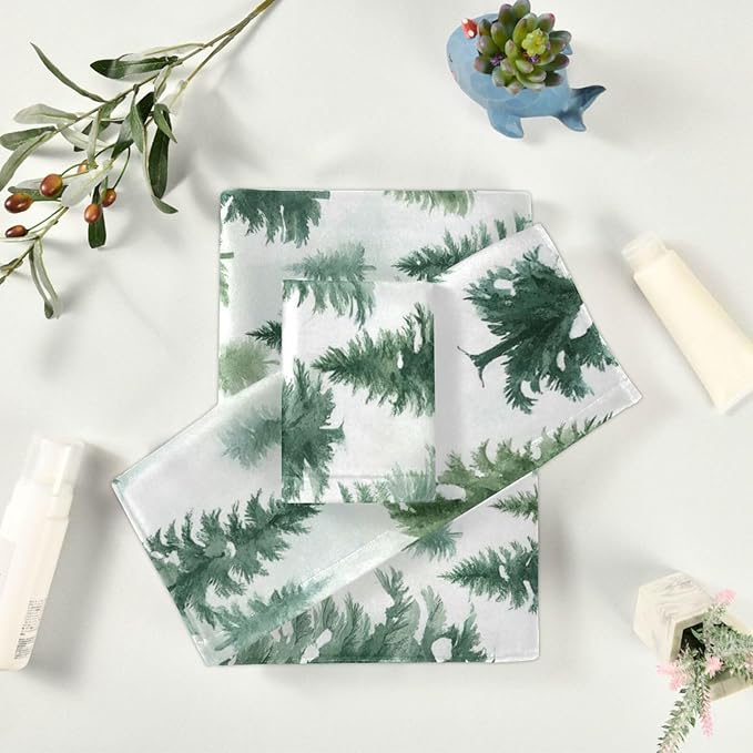 Pfrewn Christmas Winter Towels Set of 3 Woodland Rustic Forest Pine Trees Bathroom Towel Soft Absorbent Bath Hand Towels Washcloth Guest Towel Sets Xmas Holiday Decor