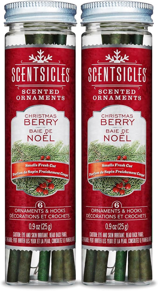 Scentsicles Christmas Berry Scented Ornaments with Hooks - 2 Bottles (12 Sticks Total)