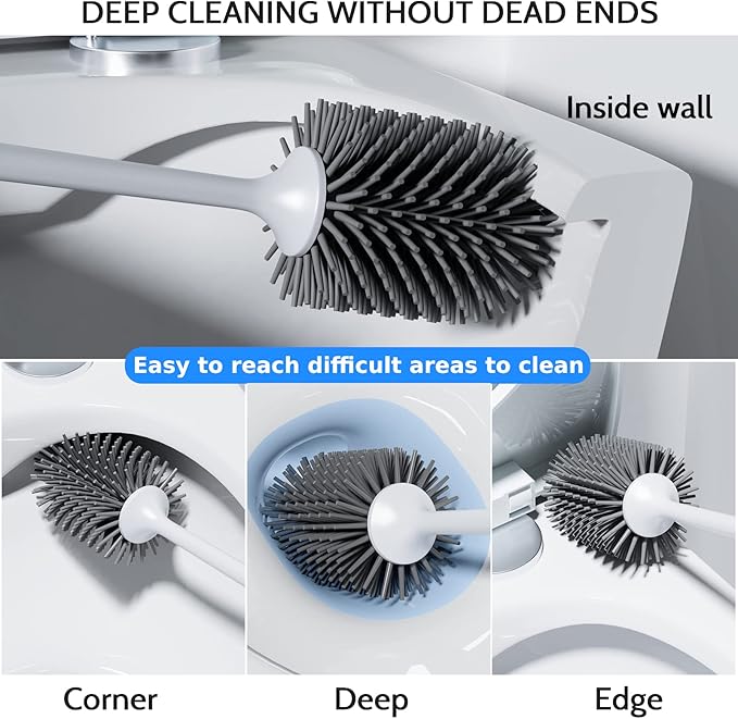 Toilet Brush, 2 Pack Toilet Bowl Brush and Holder with Ventilated Holder, Bathroom Accessories Toilet Bowl Cleaners with Silicone Bristles, Cleaning Supplies Toilet Cleaner Brush for Deep Cleaning