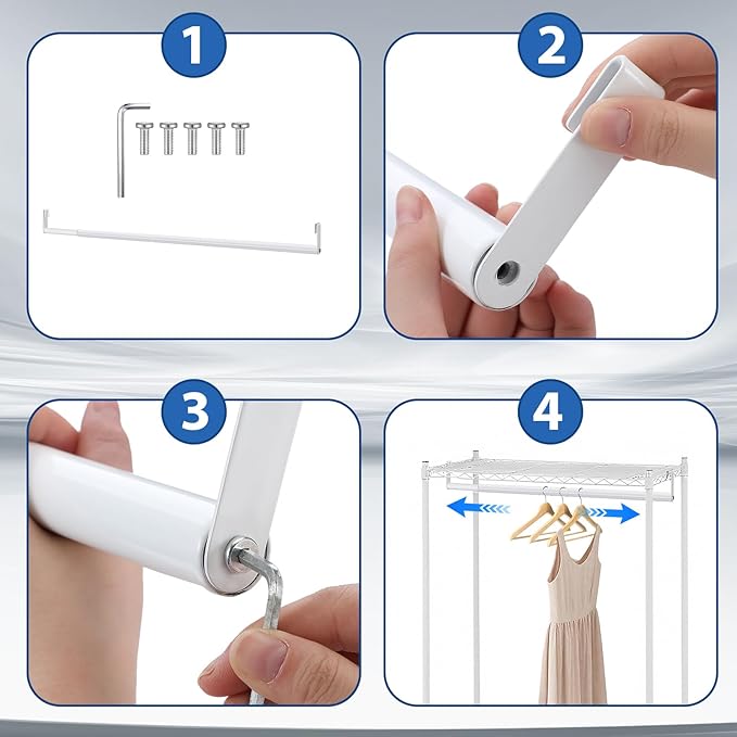 Expandable Closet Rod for Wire Shelf Hanging Clothes Adjustable Heavy Duty Closet Hanging Rod Extender Heavy Duty Hanger Bar Metal Poles for Wardrobes Hanger, 1 Pack (24-41 Inch,White)