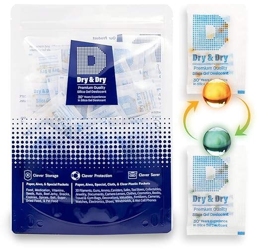 Dry & Dry 2 Gram [100 Packets] Orange Indicating Silica Gel Packets Desiccants - Food Safe Silica Packs, Silica Gel, Silica Packets, Desiccant Packs for Food Storage