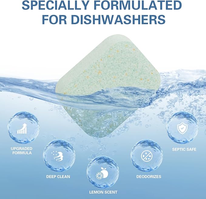 6-Pack Dishwasher Detergent, Deep Cleaning Dishwasher Formula Tablets with Meat Thermometer, Removes Limescale, Odors, Hard Water Residue, Suitable for All Dishwashers (Lemon Scent)