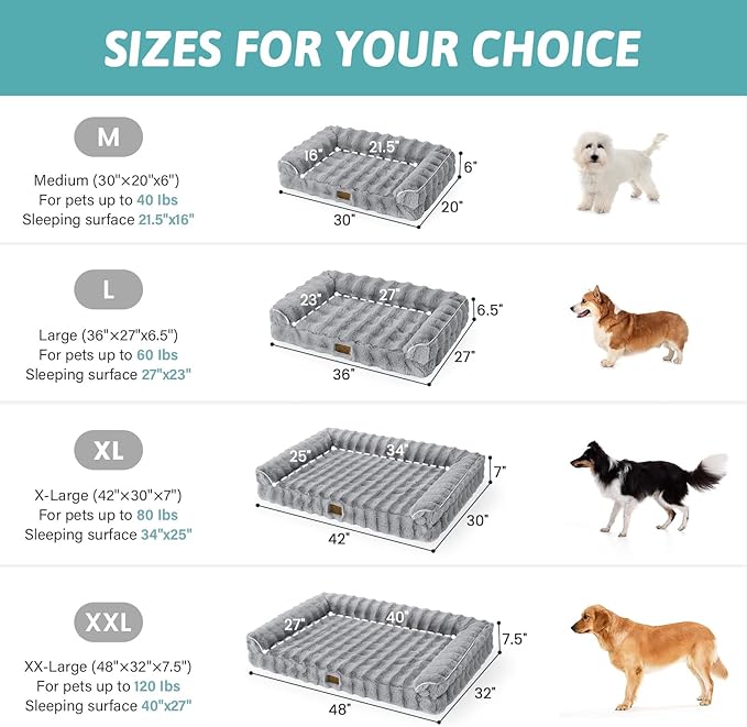 Faux Fur Orthopedic Dog Bed, Dog Bed for Large Size, Supportive Foam Pet Sofa with Waterproof Lining Cover, Washable U-Shaped Pet Couch with Anti-Slip Bottom, Grey L 36x27x6.5 inch