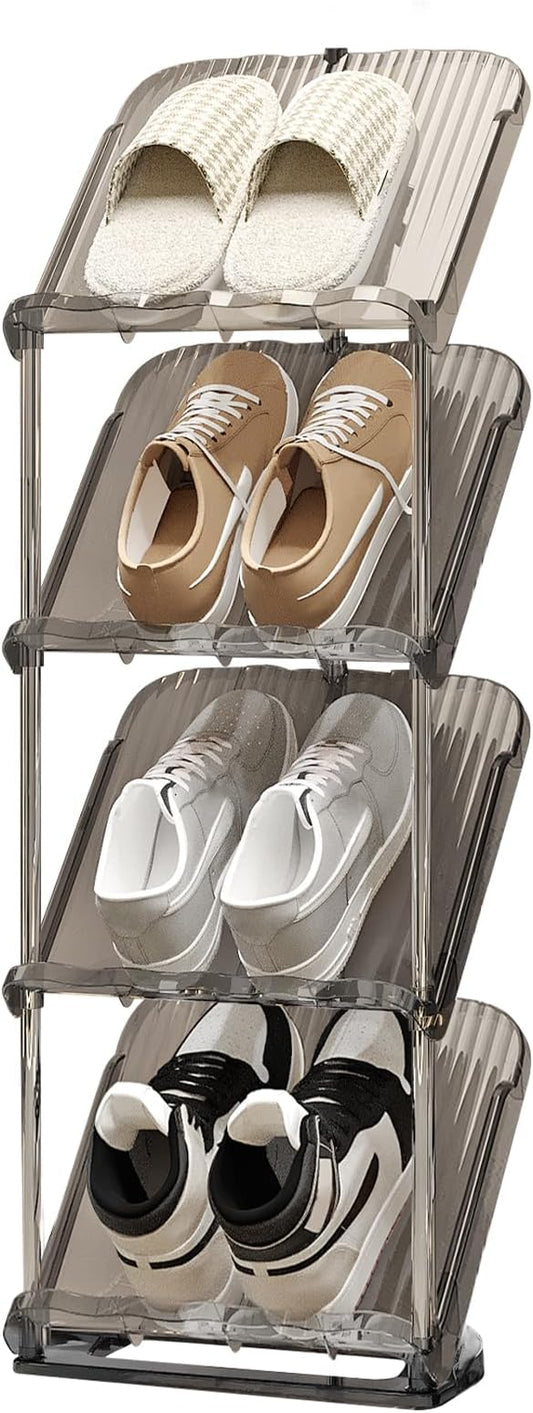 YYW Narrow Shoe Rack Vertical Shoes Rack for Entryway Corner Shoe Storage Organizer for Small Spaces Transparently Tall Slim Shoe Shelf for Front Door Entrance Living Room Grey 4 Layers