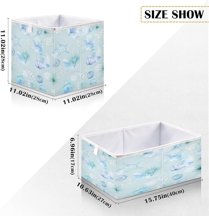 Bolaz Blue Shell Pattern Closet Organizers Storage Cubes Storage Bins Shelf Baskets Containers for Home Room Office,Square
