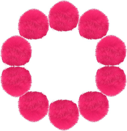 uxcell 3.5 Inch Faux Fur Pom Pom Balls, 10 Pcs Watermelon Red Fluffy Soft Faux Fur Pom Poms for Hats with Elastic Loop for DIY Knitting Hats Keychain Scarves Gloves Bags Shoes Accessories