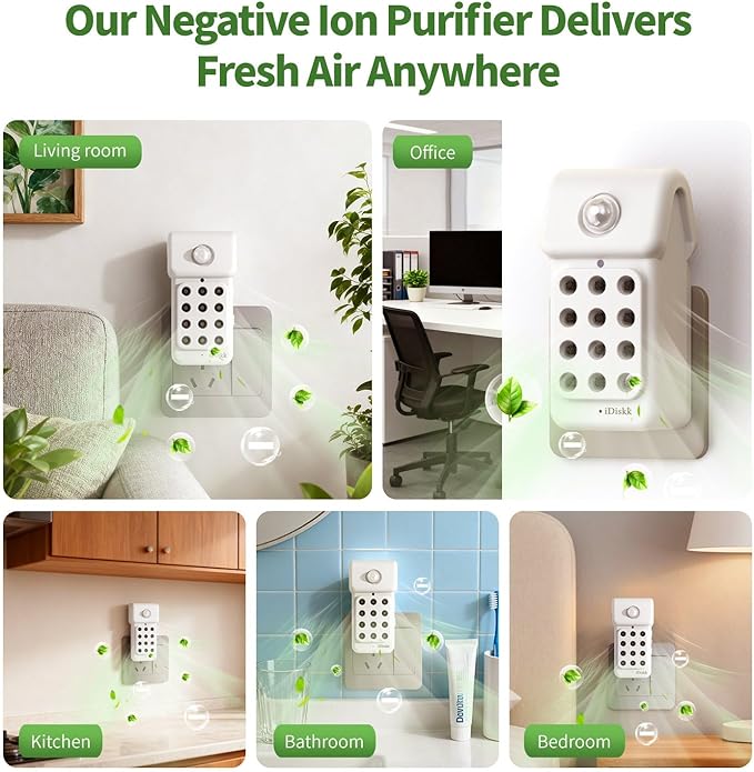 Improve Indoor Air Quality: iDiskk 3Pack Plug in Air Ionizers Negative Ion Technology Air Purifier, Mini Portable Air Freshener for Bedroom, Bathroom, Office