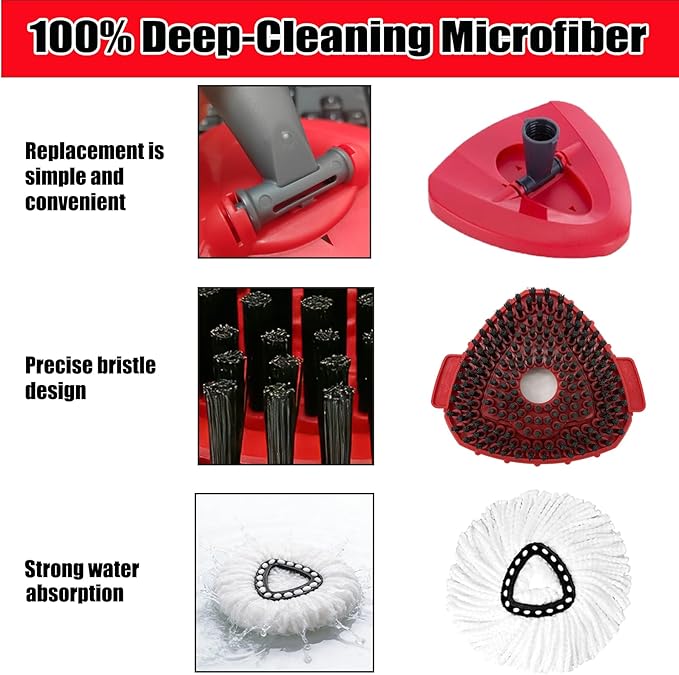 4Pcs Spin Mop Replacement Heads,Mop Replace Head Compatible with Ocedar Easywring 1-Tank System,Machine Washable & Easy to Replace.Including 2 Spin mop Replacement Heads, 1 Brush Head and 1 Base
