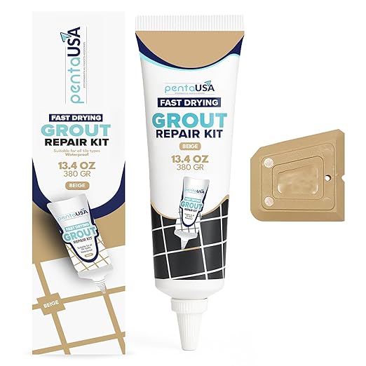 Tile Grout Repair Kit - Warm Beige - Premixed Acrylic Sanded Grout, Waterproof Formula, Bathroom & Shower Grout Repair, with Plastic Applicator, 13.4 oz / 380 g / 0.84 lb